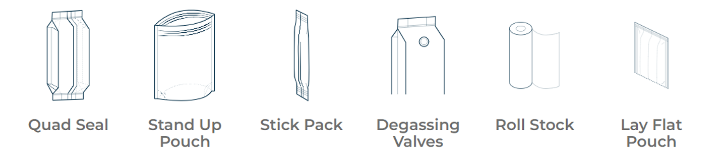 Tipos de embalagem ilustra&ccedil;&atilde;o pacote de bolsa de selo quad pacote