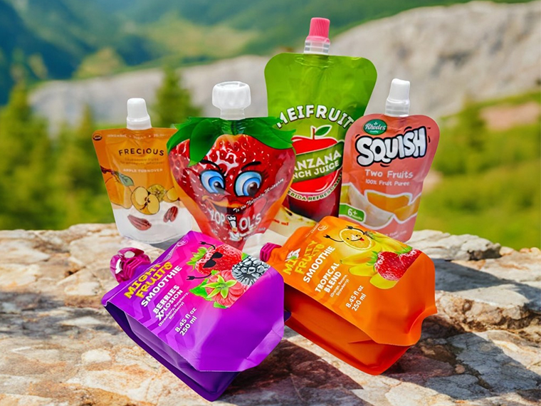 Bolsas coloridas de bico para embalagem de bebidas e sucos